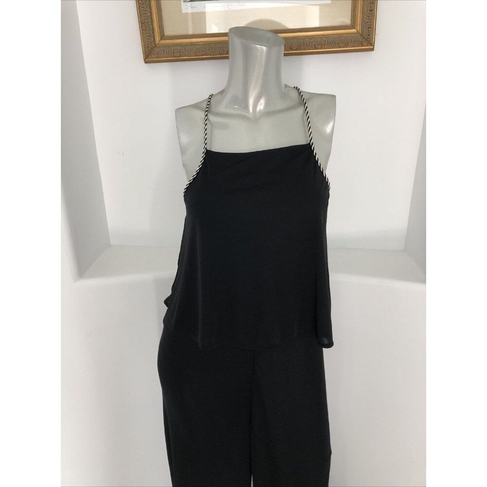 Zara Trafaluc Black Wide Leg Jumpsuit S Open Back Criss Cross Rope Straps - Picture 7 of 14